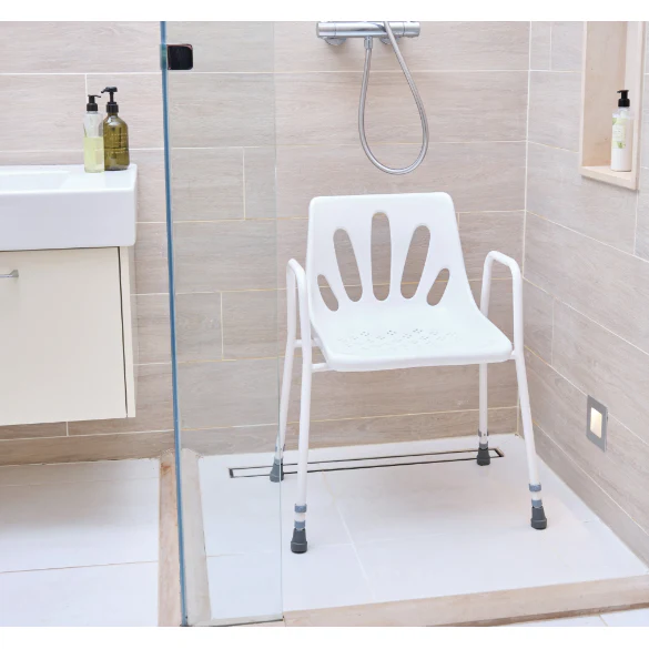 Adjustable White Shower Chair with Raised Armrests